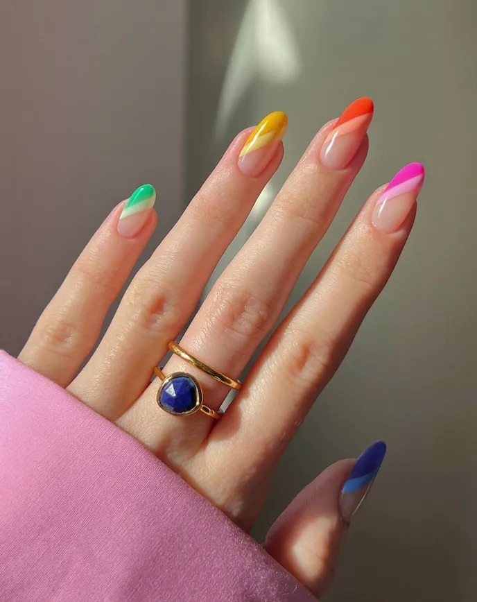 rainbow nail color on tips