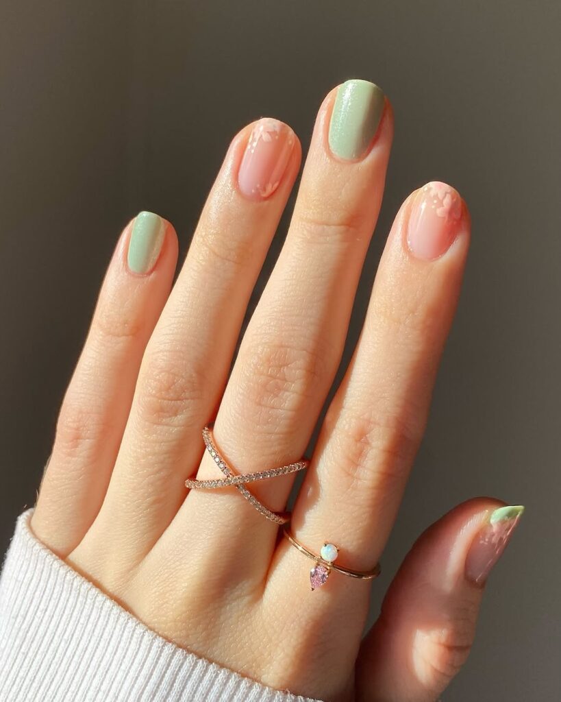 Soft pink cherry blossom gradient nail design for spring