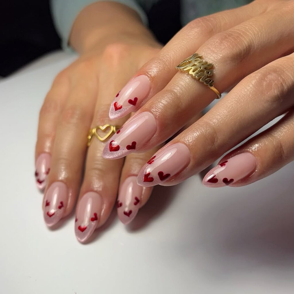 cute tiny heart accents on neutral nails