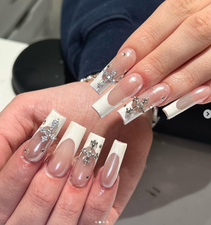 3d nail artwork on french tip nails