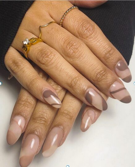 abstract almond spring nude nails minimalist glossy manicure