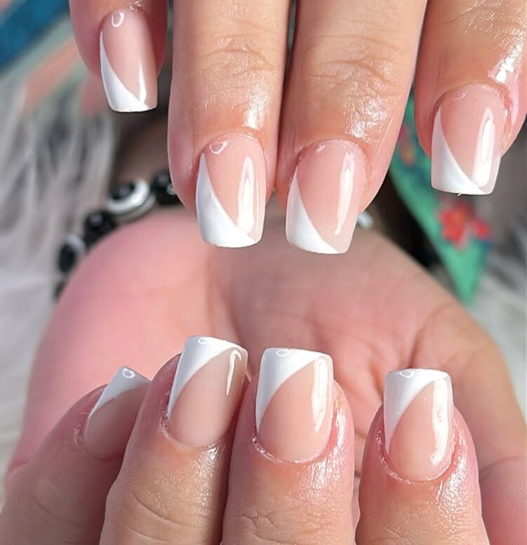 French manicure with diagonal white tips