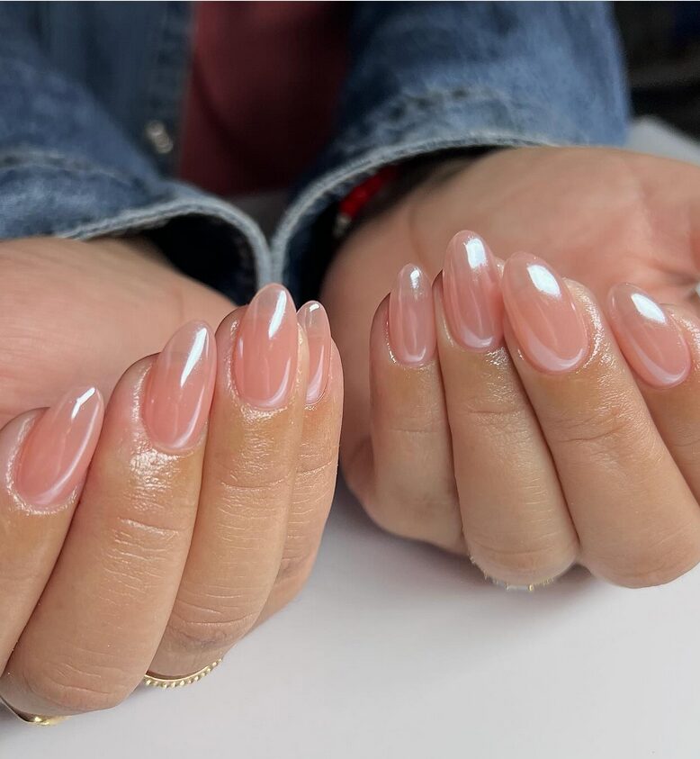 short baby pink glaze manicure