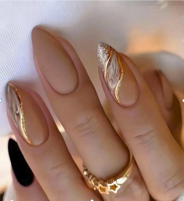 black and nude marble effect manicure