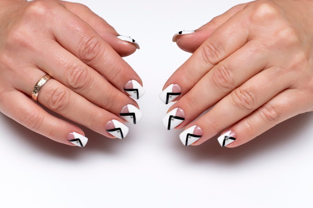 Geometric White French Tip Nails
