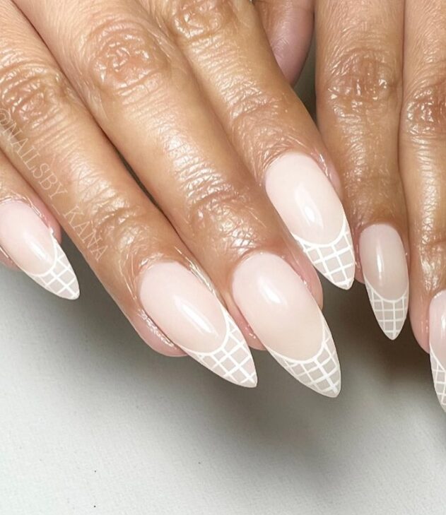 Modern French nails with colorful geometric patterns