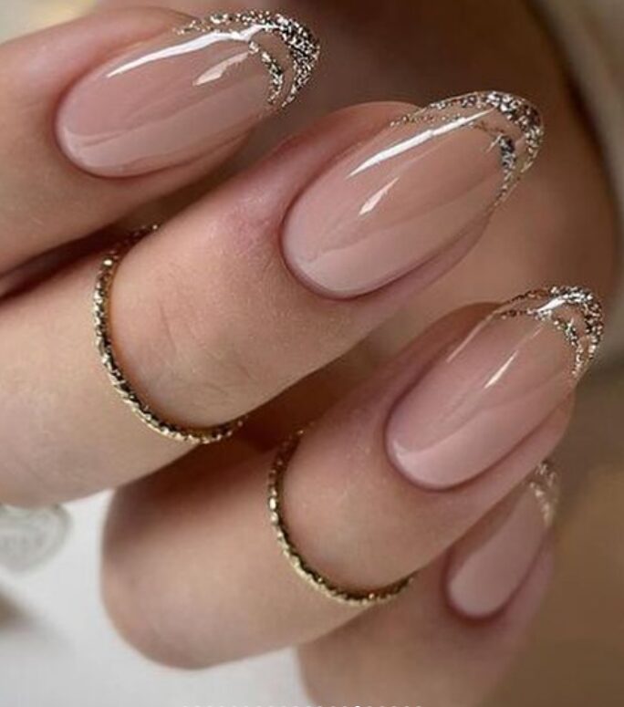 glitter accent french tips nails