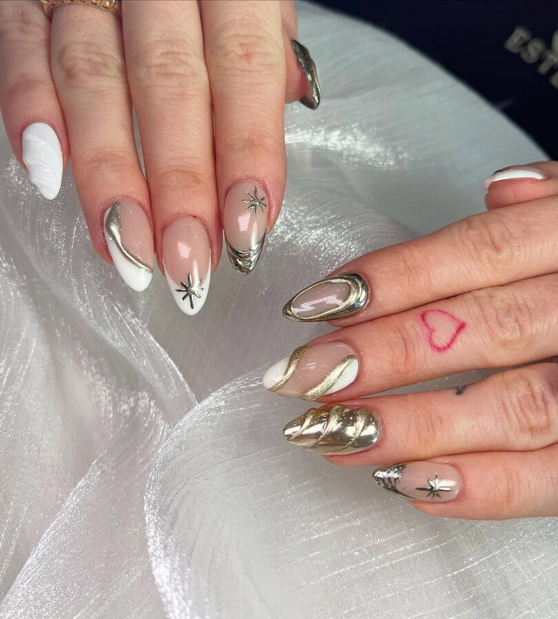 golden hour gold chrome manicure