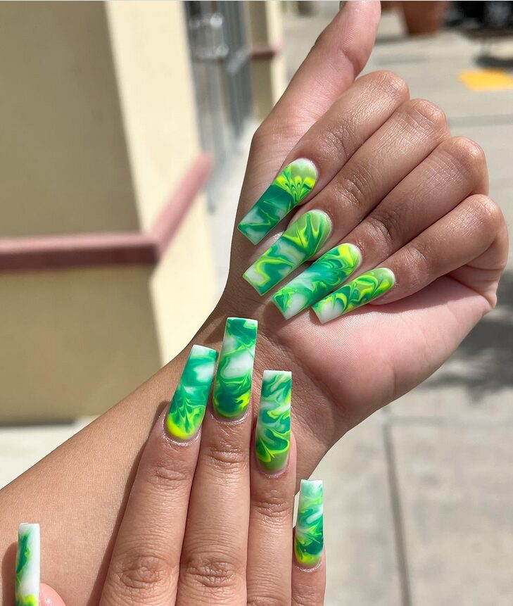 Taper square neon marble nail design
