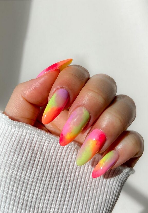 hot pink and chrome finish neon manicure