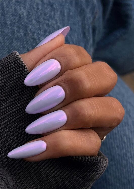 lavender chrome shine nails
