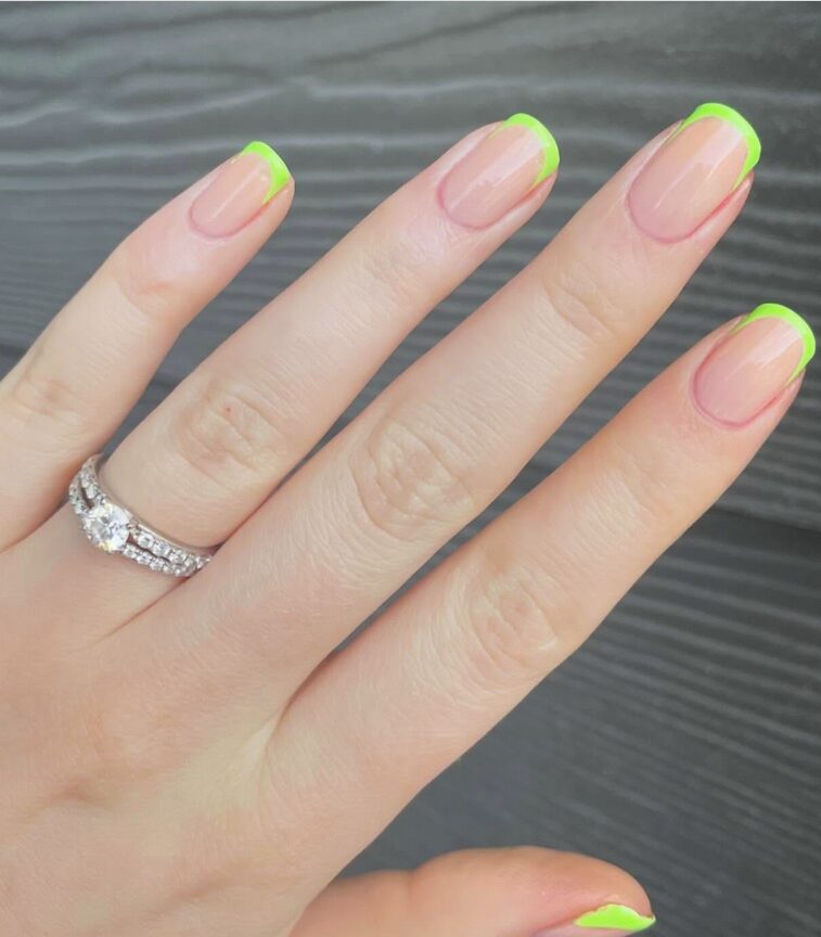 lime green French tips neon nails
