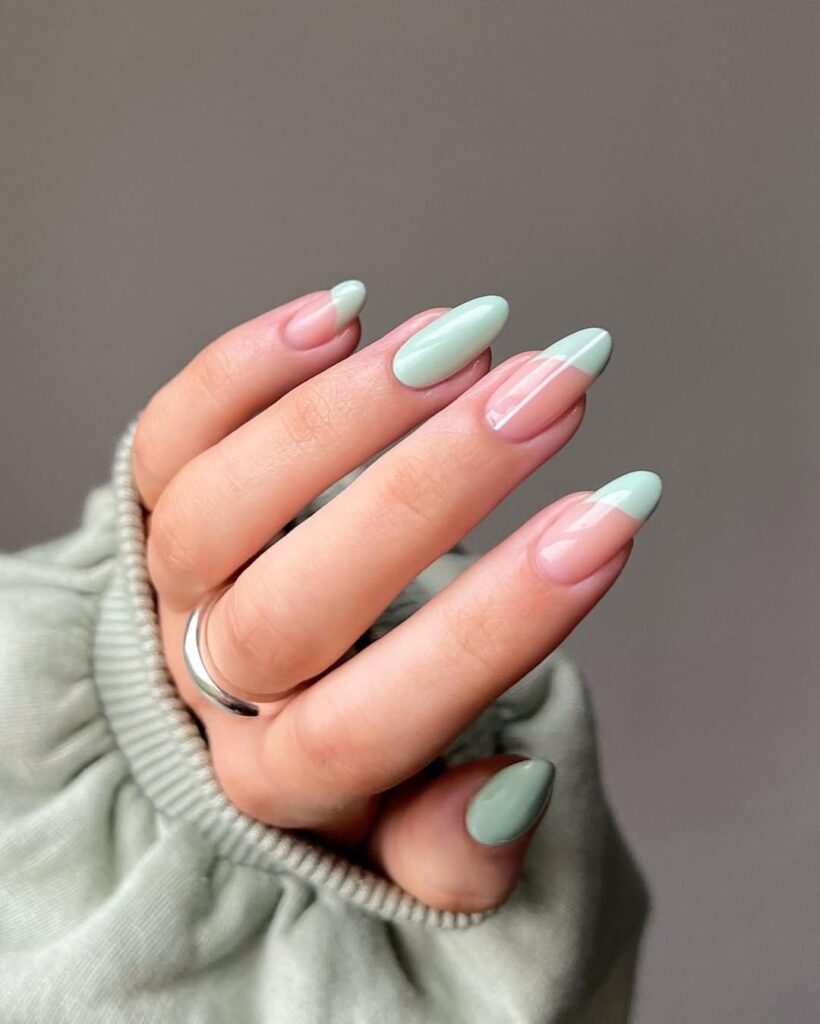 mint and nude swirl nails