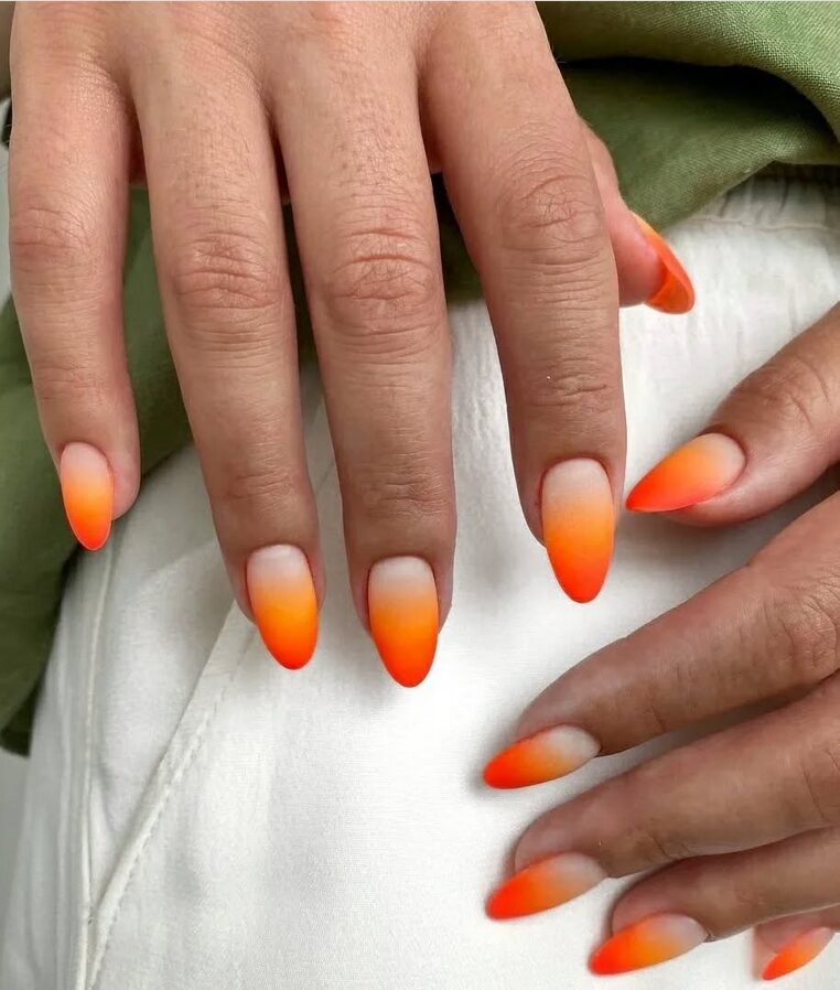 Neon Orange Ombré nails