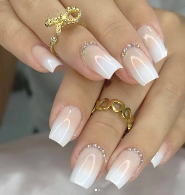 Ombre French manicure with pink to white gradient