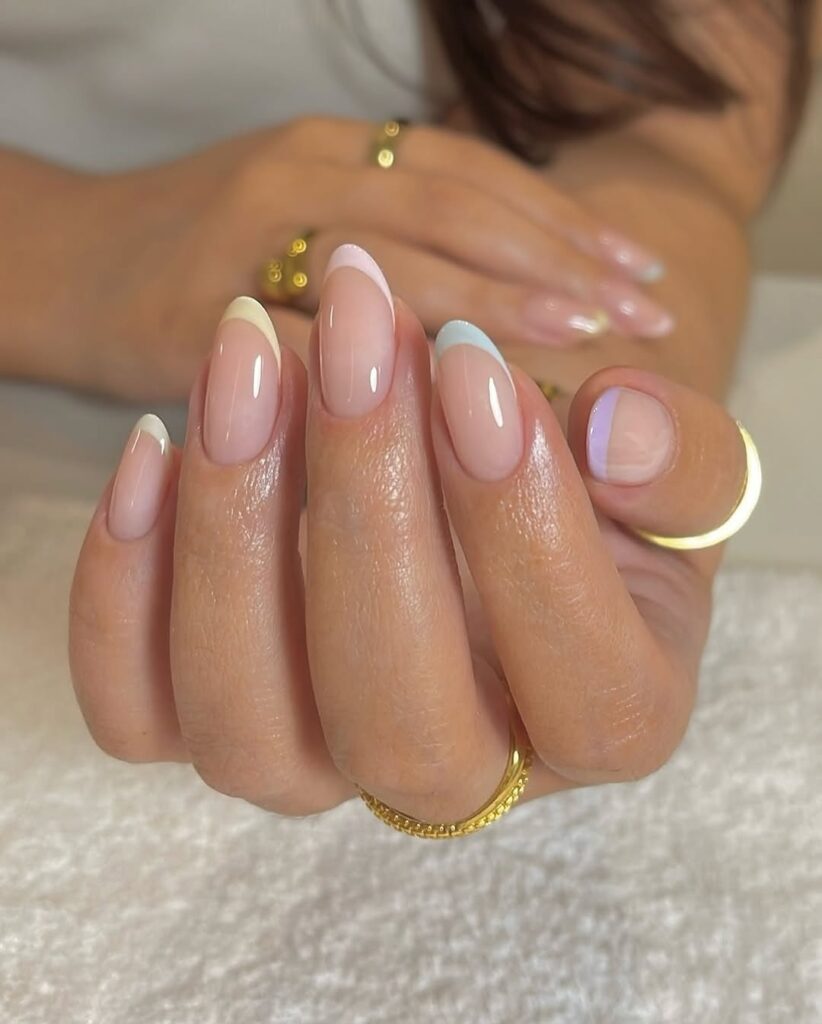 nude nails with pastel french tip