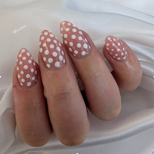 white polka dot spring nude nails