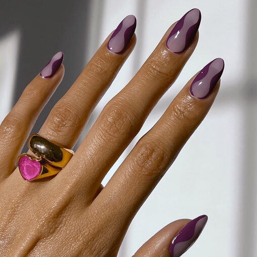 Berry mauve nails with glossy finish