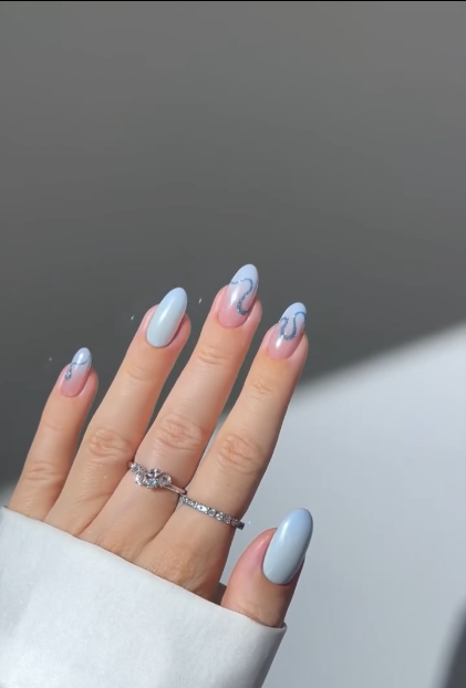 Icy blue ombre winter nails