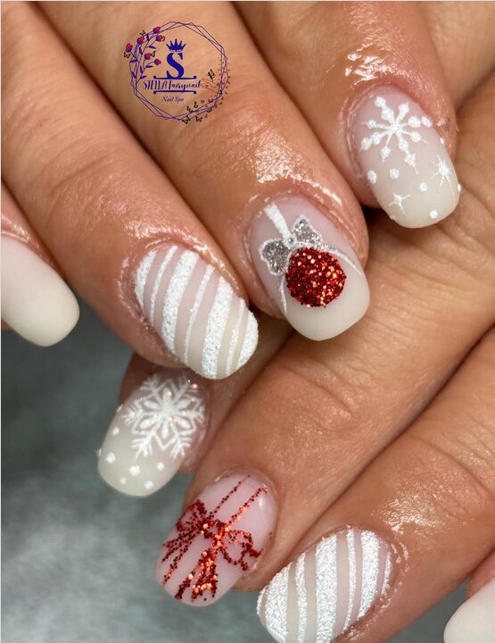 matte white Christmas nails with a chic finish