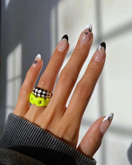 black and white halloween nails