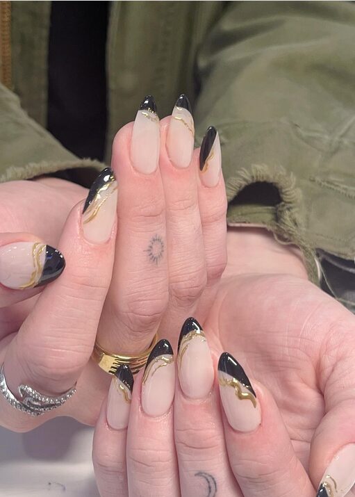 Black chrome French tip nails