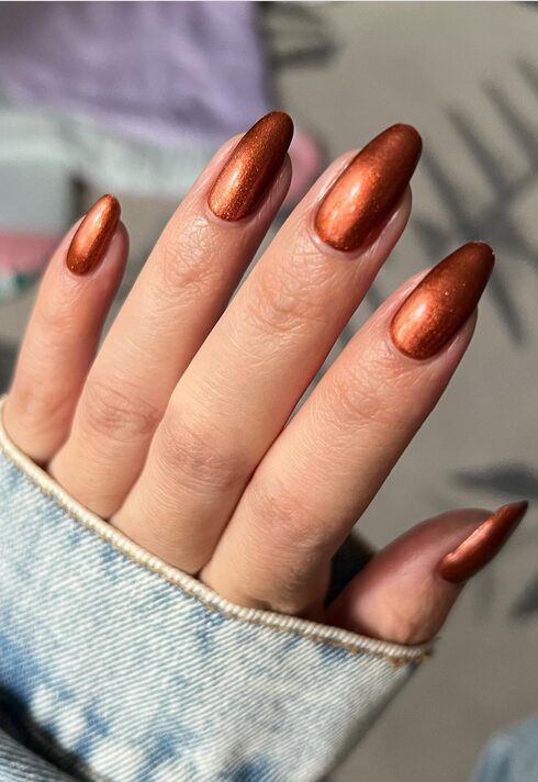 Copper burnt orange metallic nails