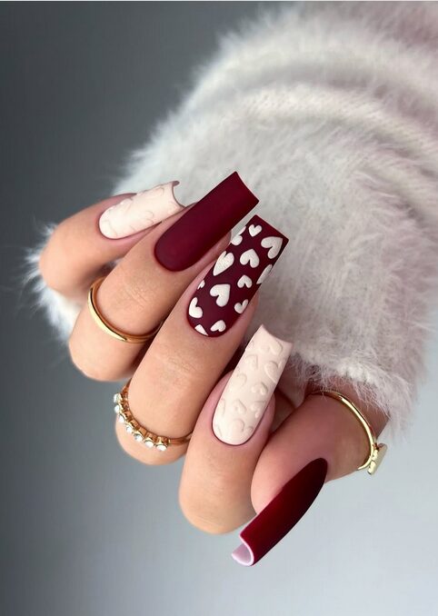 Matte deep burgundy nails