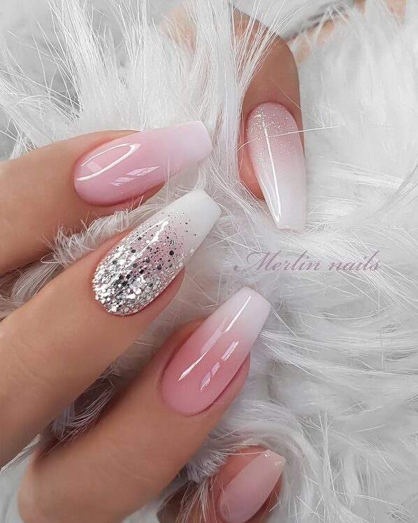 White to pink ombre nails