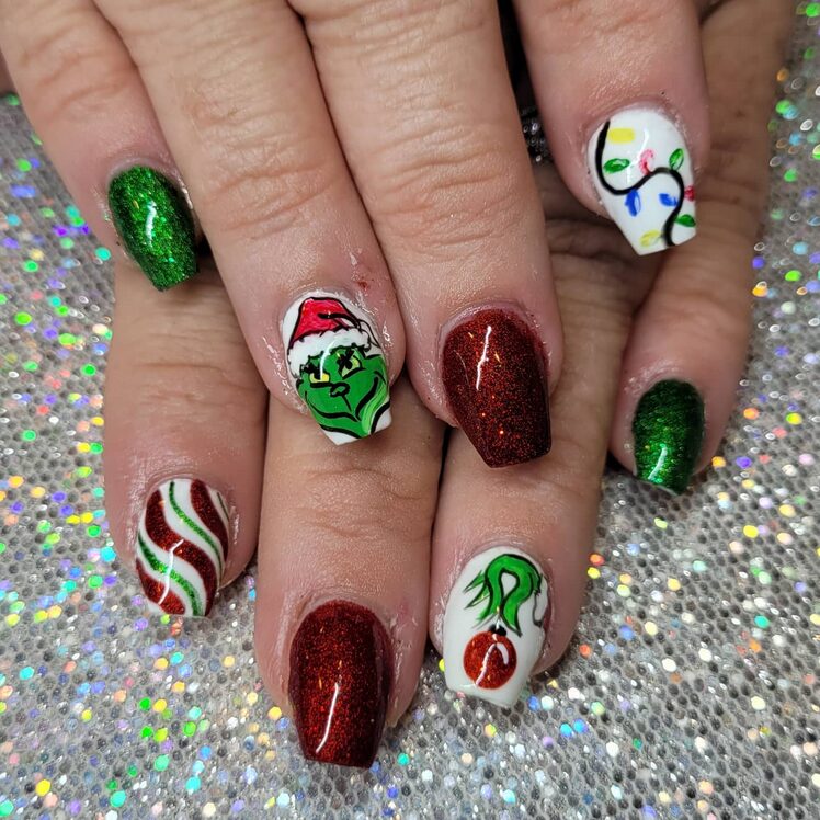Classic Grinch green nails in glossy neon finish