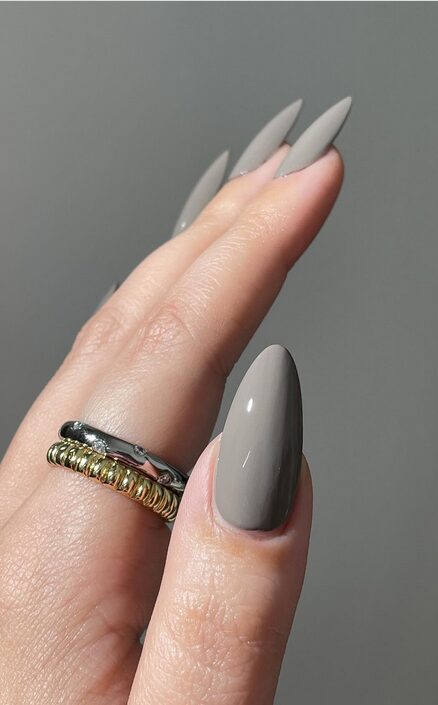 Matte grey nails with soft velvety finish
