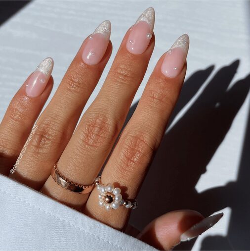 french tip nails with pearls