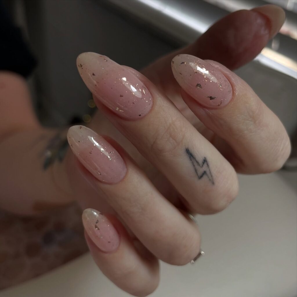pink and champagne gold jelly nails