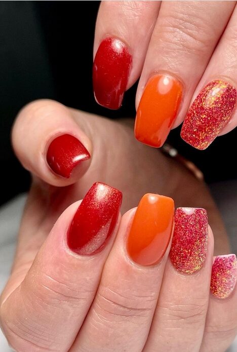 orange glitter gradient nails