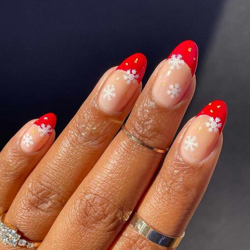 snowflake accent nails on nude base