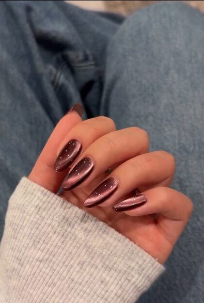 orange velvet texture nails on coffin shape