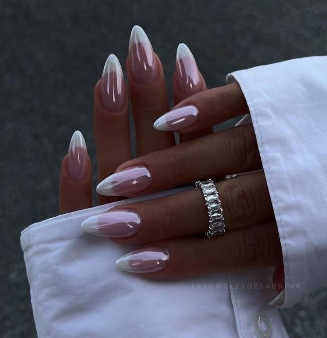 nails with glazed white ombré French tips