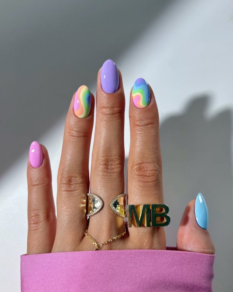 pastel rainbow swirl nails