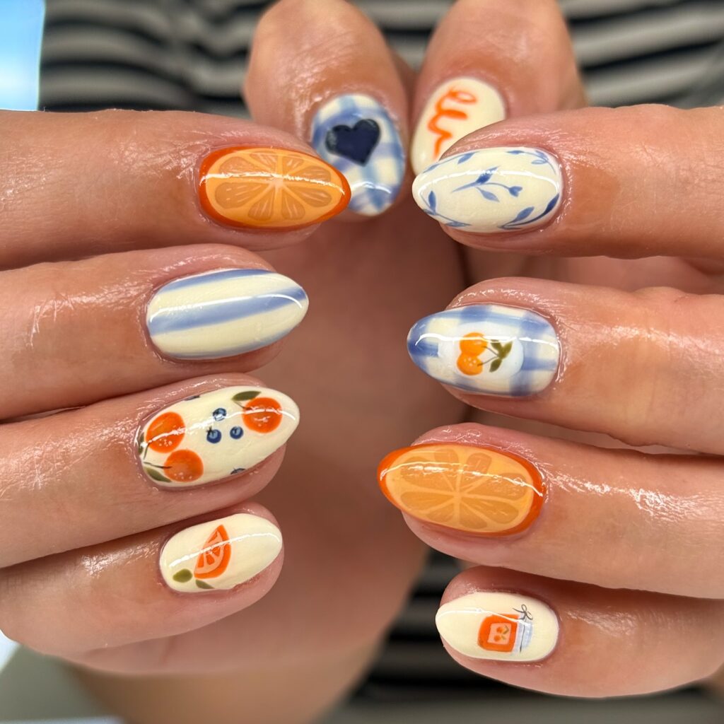 citrus mismatch orange summer manicure