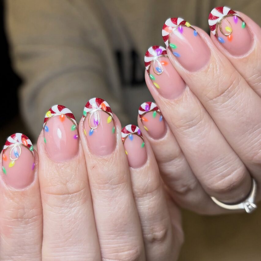 candy cane french tip manicure