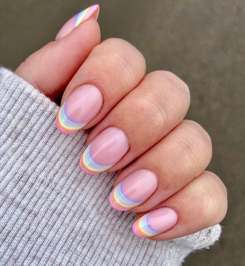 colorful rainbow french tip nails