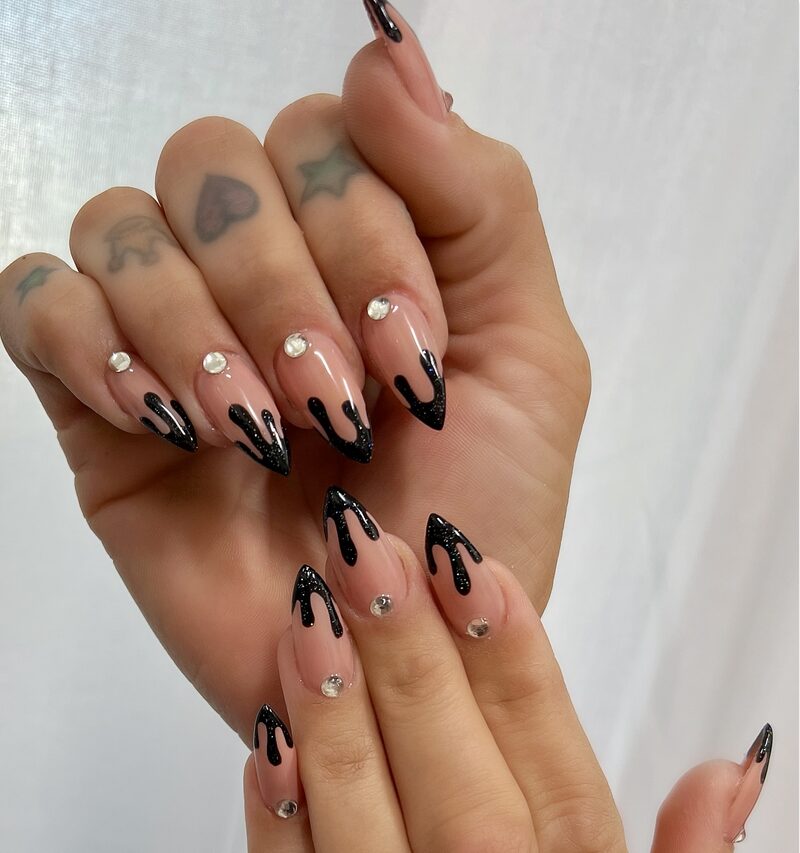 black color drip french nails