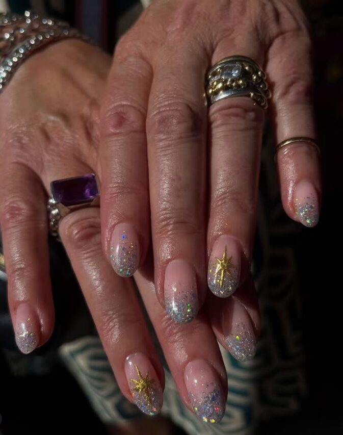 colorful glitter tip french nails