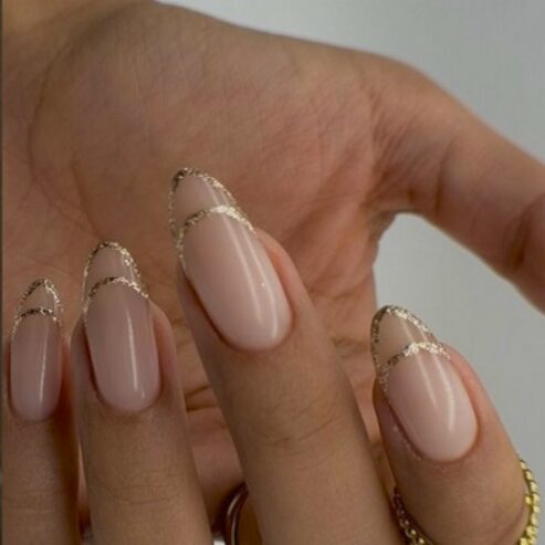 nails with subtle glitter double French tip outline