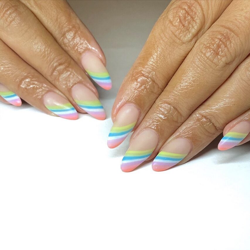 pastel rainbow french nails on tips