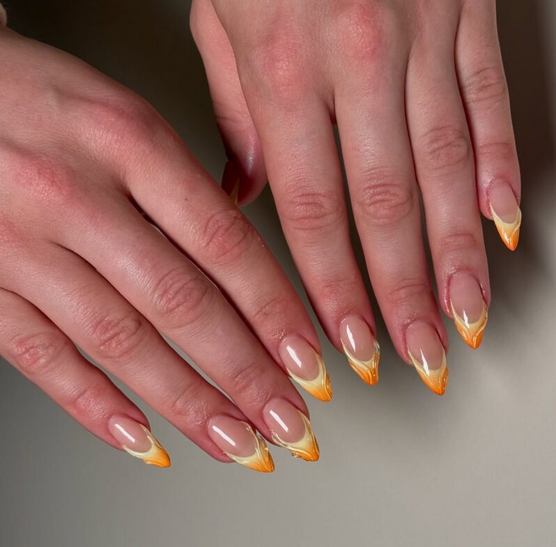 sunset ombre french tip nails