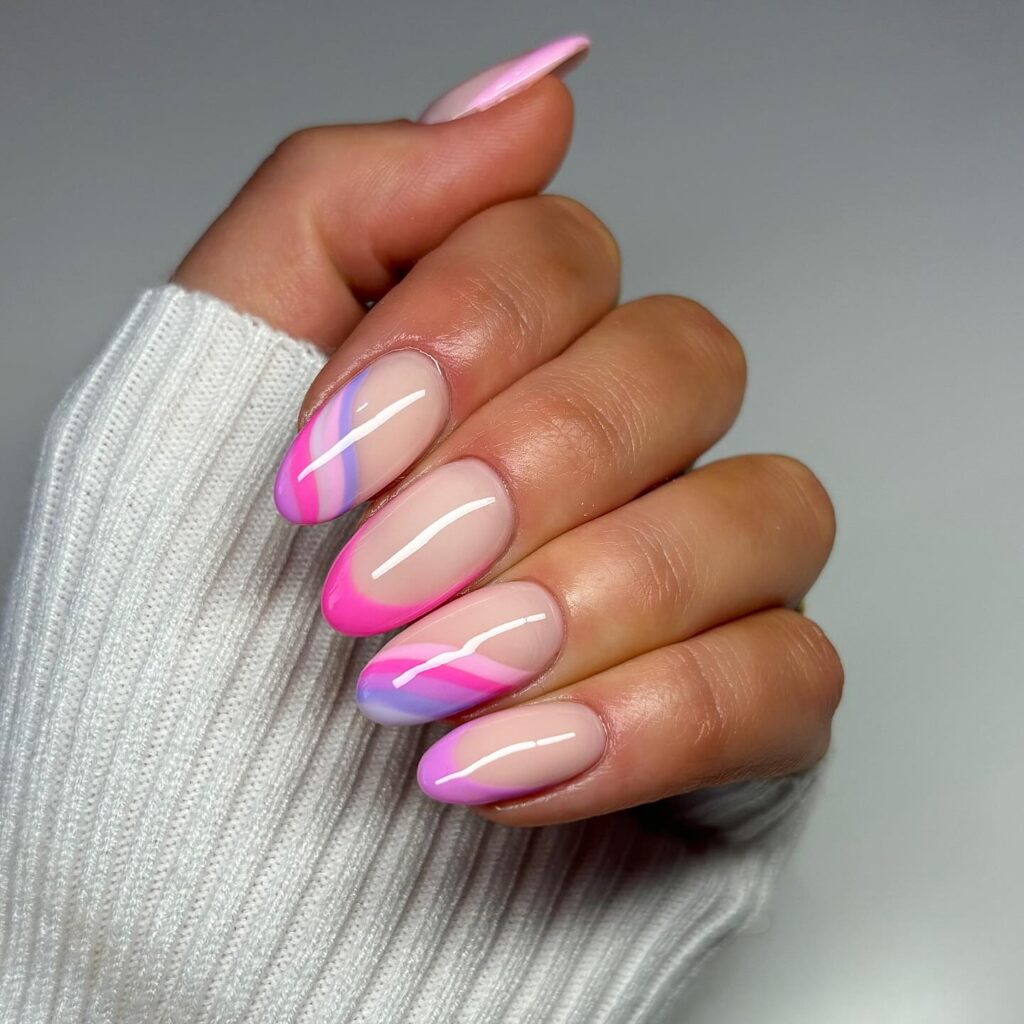 pink and lilac swirl French tips