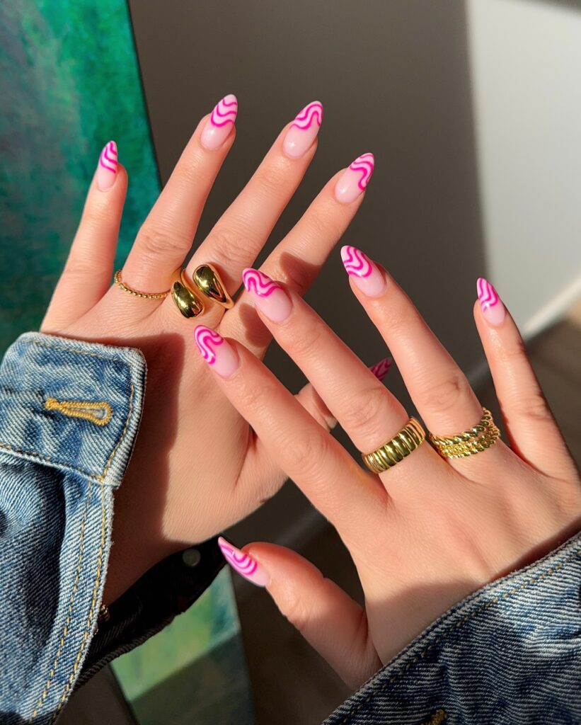 hot pink swirl French tips