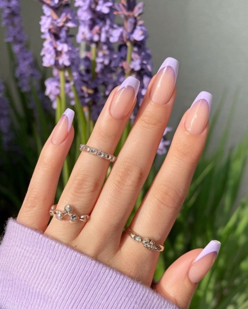 lavender French tips long coffin nails