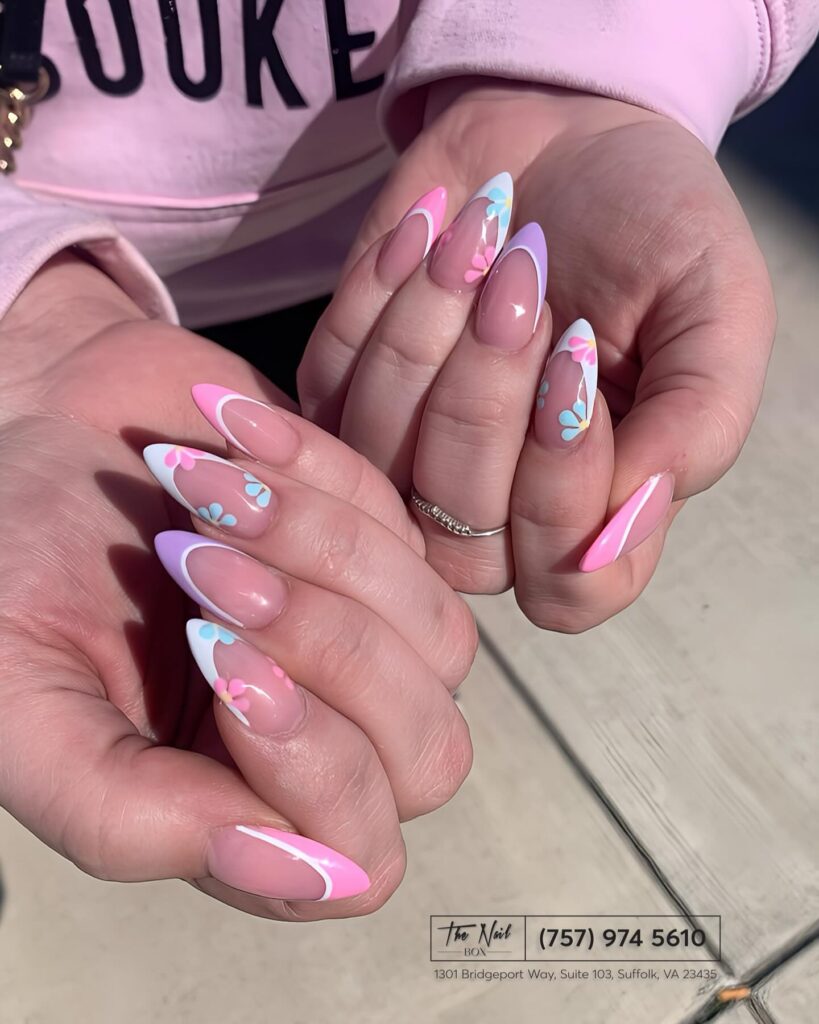 pastel ombre French tips with floral details